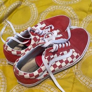 Vans Red and White Checkerboard Low-Top Sneakers